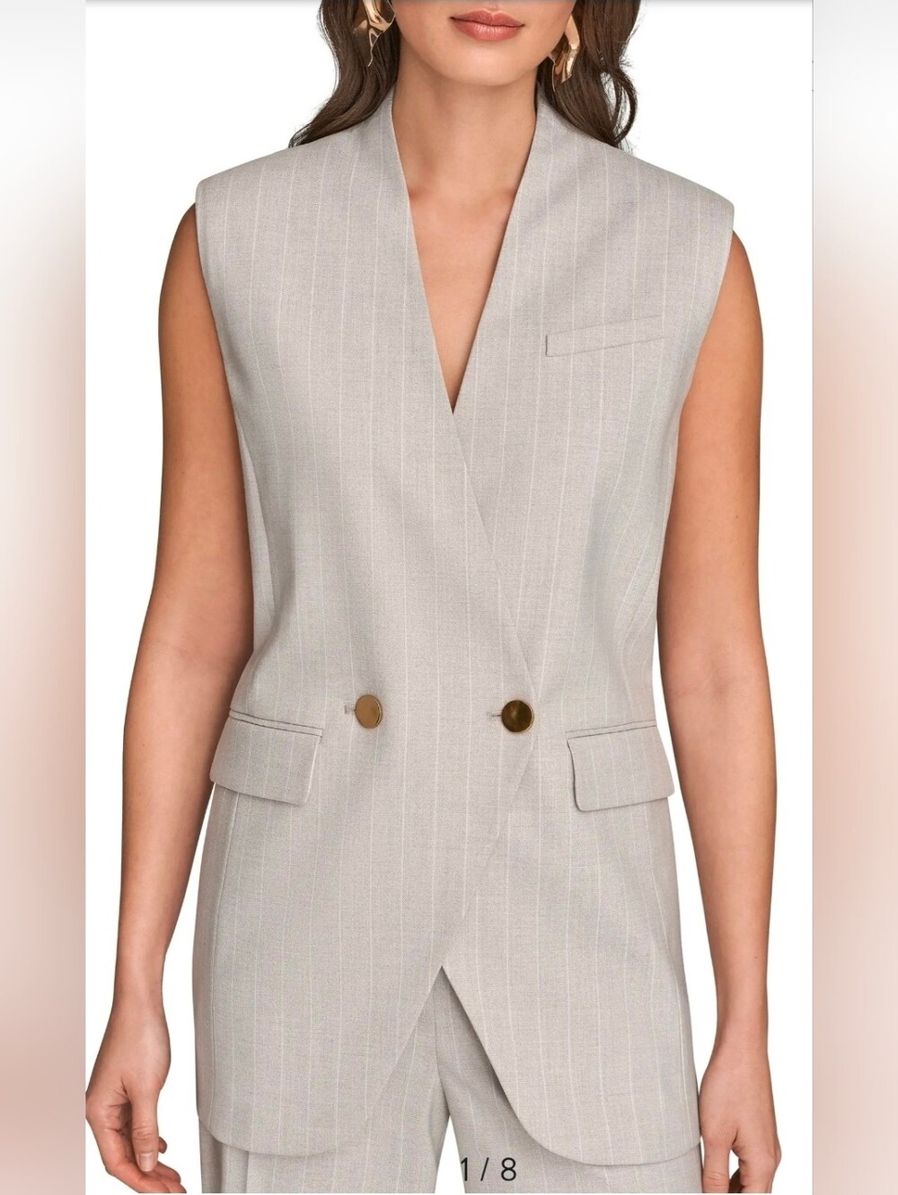 Donna Karan New York Pinstripe Double Breasted Vest Vapor Multi 10 NWT $159